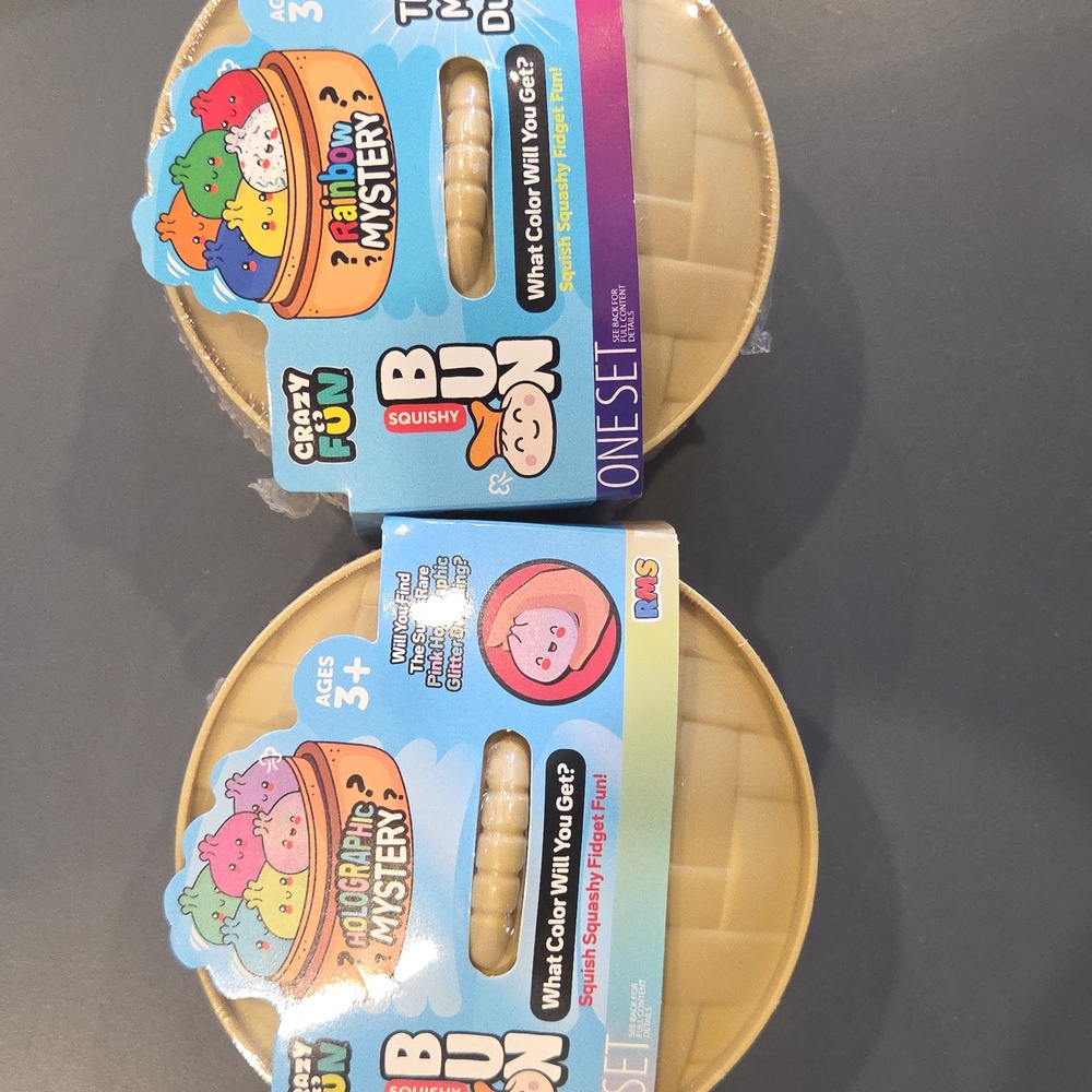 2 Crazy Fun Squishy Bun Rainbow &  Mystery Holographic Dumpling Set New Sealed